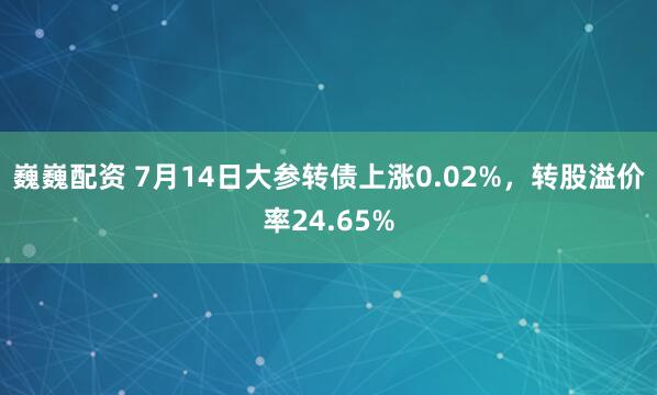 巍巍配资 7月14日大参转债上涨0.02%，转股溢价率24.65%